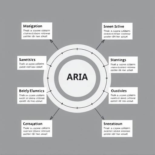 Diagrama que explica el uso de atributos ARIA en elementos HTML, mostrando cómo aria-label, aria-describedby y roles mejoran la accesibilidad para usuarios de lectores de pantalla.