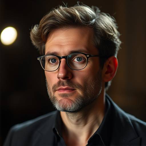 Portrait d'Antoine Leclerc, professeur de théâtre concentré et passionné, expert en interprétation classique et contemporaine.